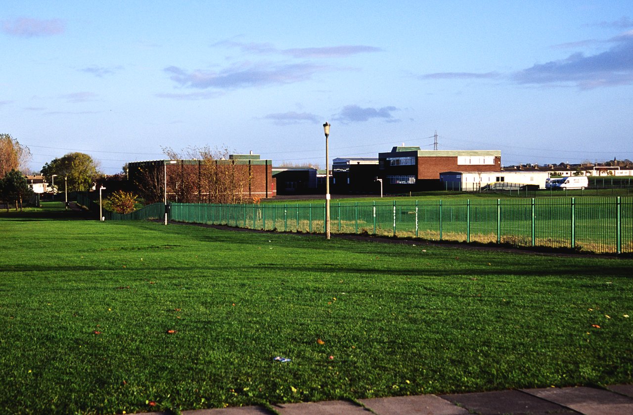An English secondary school building seen from its playing field