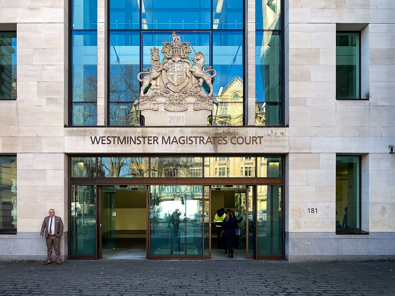 The entrance to Westminster Magistrates’ Court in London, where Brown is due to appear