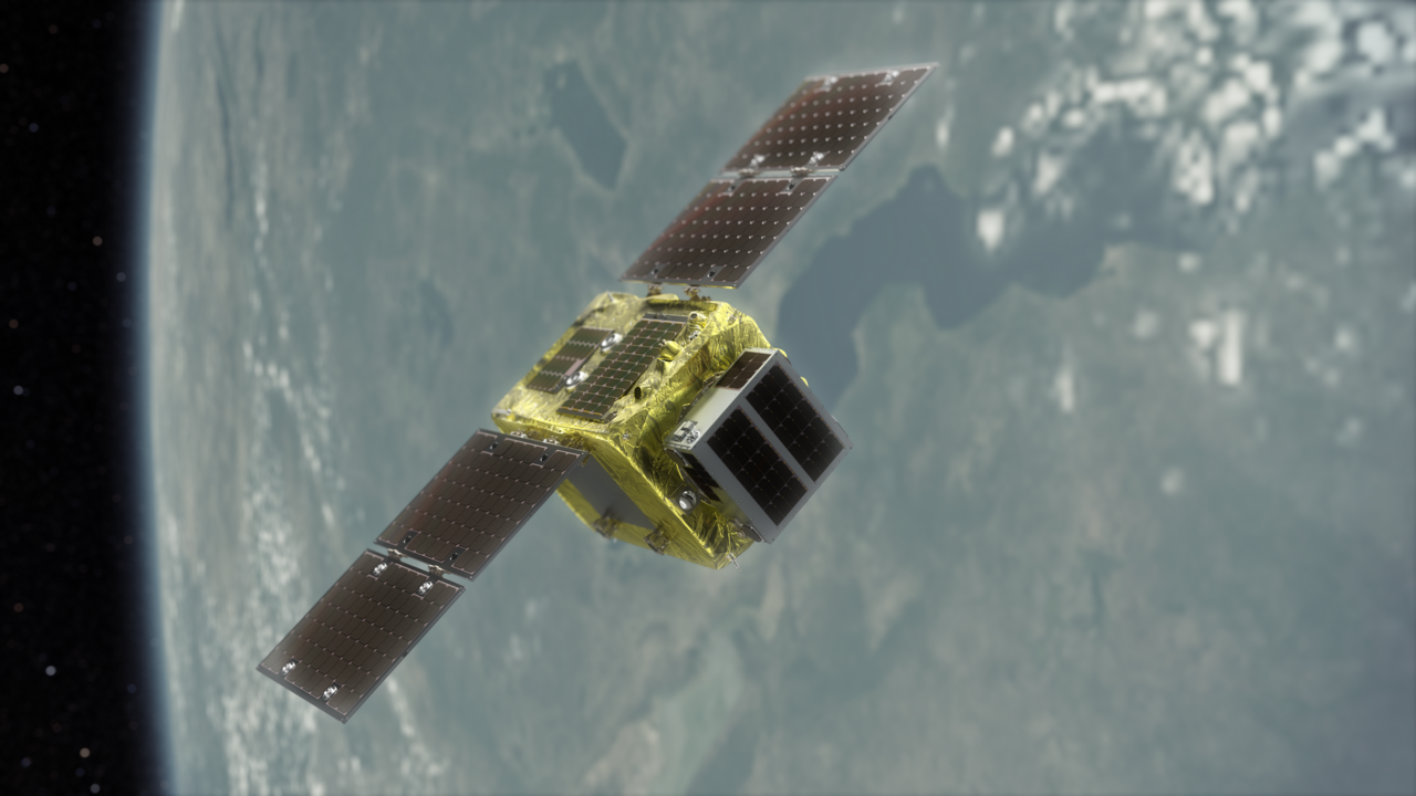 An illustration of an in-orbit servicing spacecraft above Earth