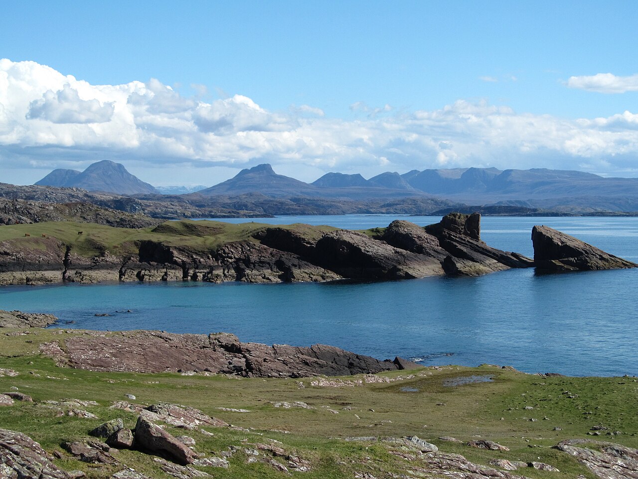 The rocky coastline at the Bay of Clachtoll in the Scottish Highlands, near the Stoer formation studied by Nasa scientists