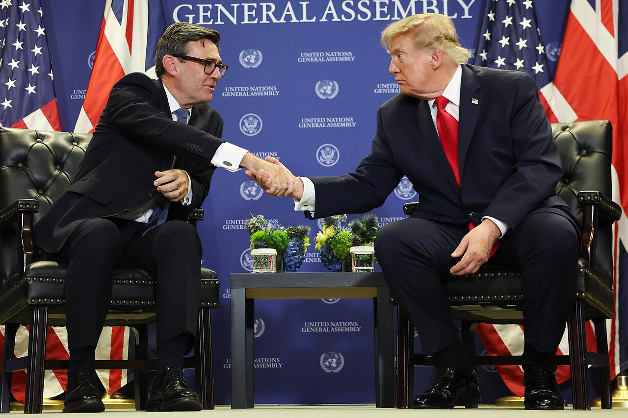UK Prime Minister Andy Burnham shakes hands with US President Donald Trump at their bilateral meeting at the UN General Assembly in New York, 22 September 2026