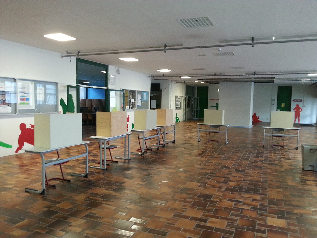 Voting booths at a polling station in Germany