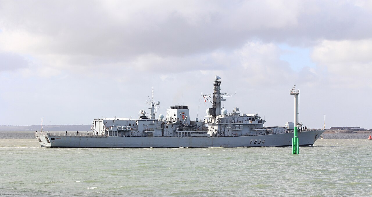 The Royal Navy frigate HMS Iron Duke, F234, entering Portsmouth in 2017