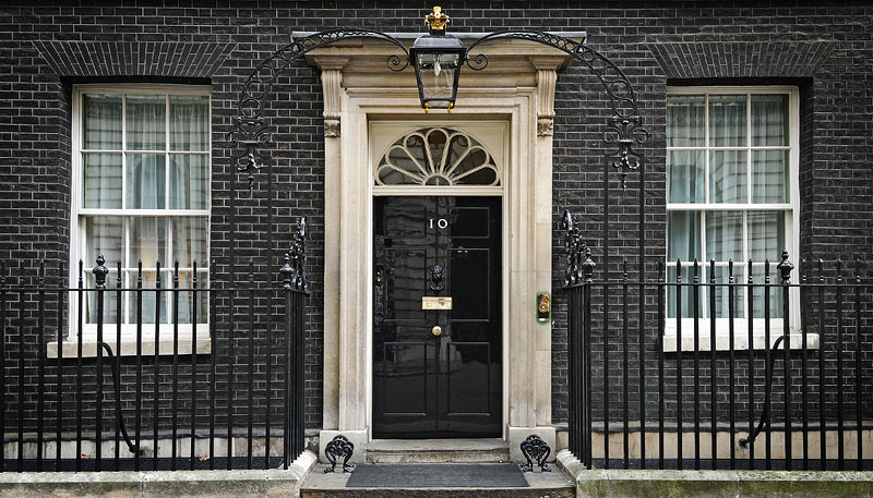 The black front door of 10 Downing Street, the prime minister's official residence in London