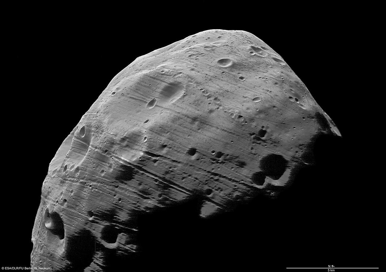 Close-up view of Phobos, a moon of Mars