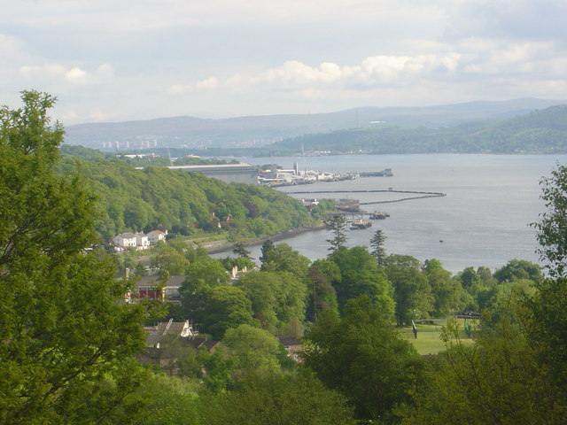 Faslane Naval Base on the shore of the Gare Loch in Scotland, home to the Royal Navy's submarine service